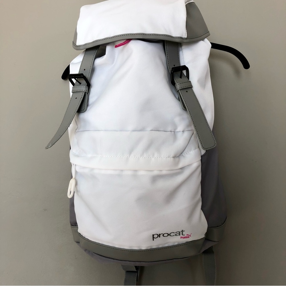 Puma ProCat Backpack White Gray Hot Pink Athletic Travel Gym Yoga School Bag - Picture 3 of 12